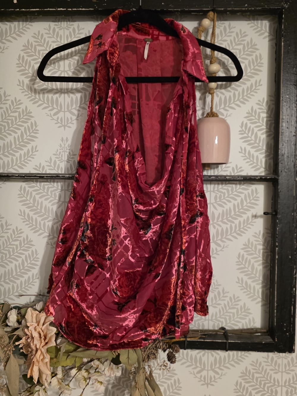Free People Deep Fuchsia Velvet Backless Halter Dress
